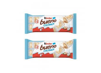 Kinder Coconut Bueno Bar White Chocolate with Coconut Flakes 39g Each, (Pack of 2)