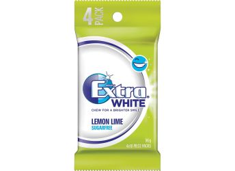 Extra White Sugar Free Chewing Gum Lemon Lime Flavour 4 × 10 Piece Pack 56g (Imported)