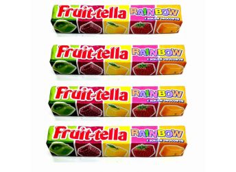 Fruit Tella Rainbow Chewy Candy with Fruit Juice 41g/1.44oz (Pack of 4) Imported