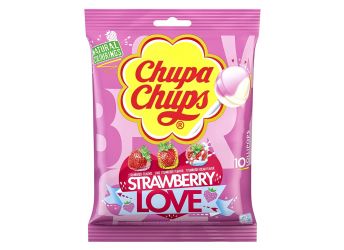 Chupa Chups Strawberry Love Flavor 10 Lollipops (Strawberry, Sour Strawberry & Strawberry Cream)Imported, 120g (Imported)