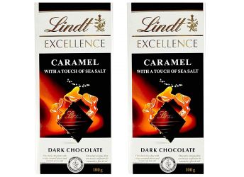 Lindt Excellence Caramel & Sea Salt Touch Chocolate Bar,100g (Pack of 2)