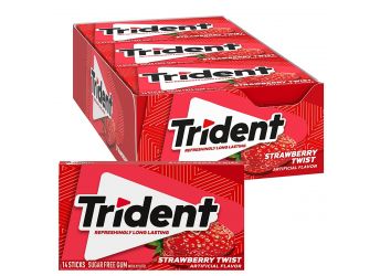 Trident Strawberry Twist Sugar Free Gum, 14 Sticks, Pack of 12 (Imported)
