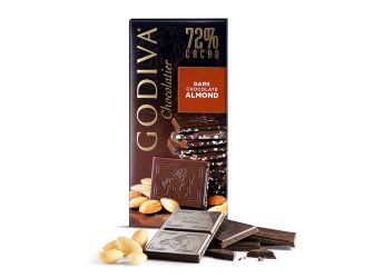 Godiva 72% Cacao Dark Chocolate Almond Bar, 100g