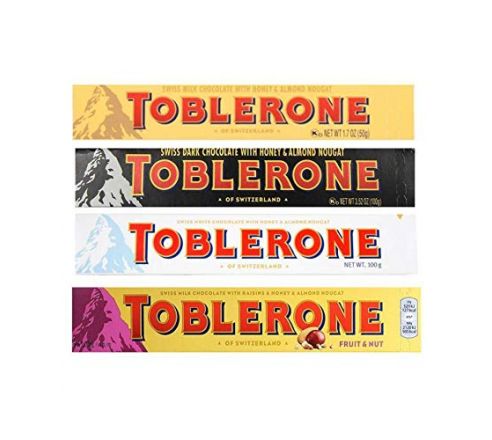 Toblerone Combo Pack Chocolate Bars of Milk, Dark, White & Fruit & Nut, Pack of 4 (100g Each)