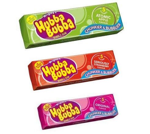 Wrigley's Hubba Bubba Three Flavoured Gum Strawberry + Atomic Apple + Original (Pack of 3), 35g Each