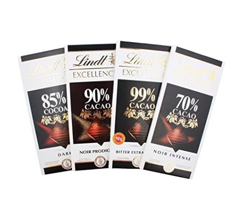 Lindt Excellence 70% , 85%, 90% & 99% Cocoa Dark Chocolate Bars (Combo Pack)