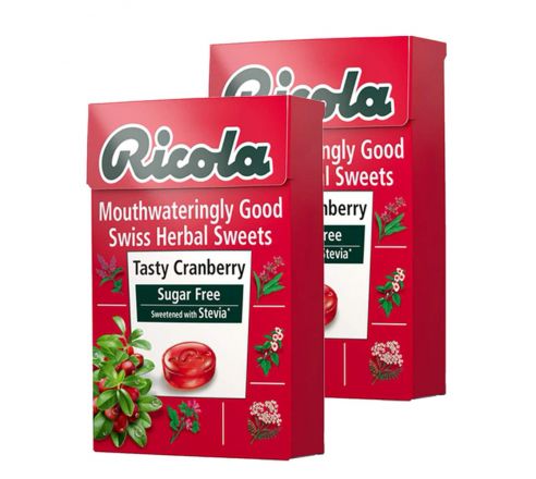 Ricola Tasty Cranberry Swiss Herb Lozenges Sugar Free Candy,2 x 45 g (Pack of 2)