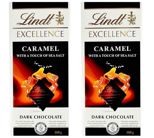 Lindt Excellence Caramel & Sea Salt Touch Chocolate Bar,100g (Pack of 2)