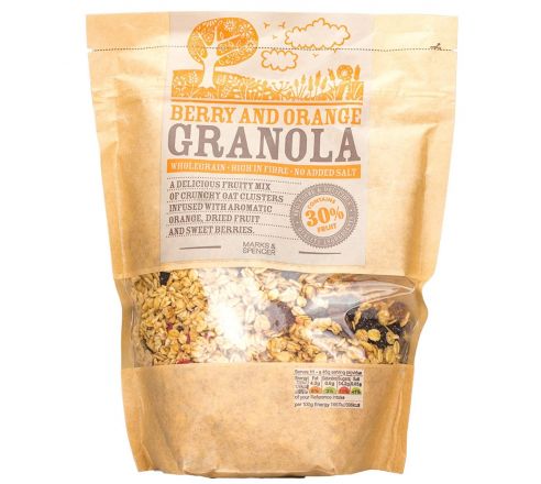 Marks & Spencer Berry and Orange Granola, Wholegrain High in Fibre, No Added Salt, Mix of Oats, Orange, Dried Fruit and Sweet Berries 500g	